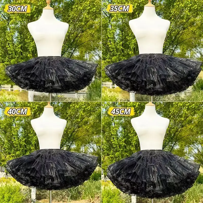 رحلة السماء لوليتا ثوب نسائي أسود فائق العنيفة العظم شبكة كرينولين قصيرة رقيق تنورة للحلو النمط الكلاسيكي 35 سنتيمتر 45 سنتيمتر