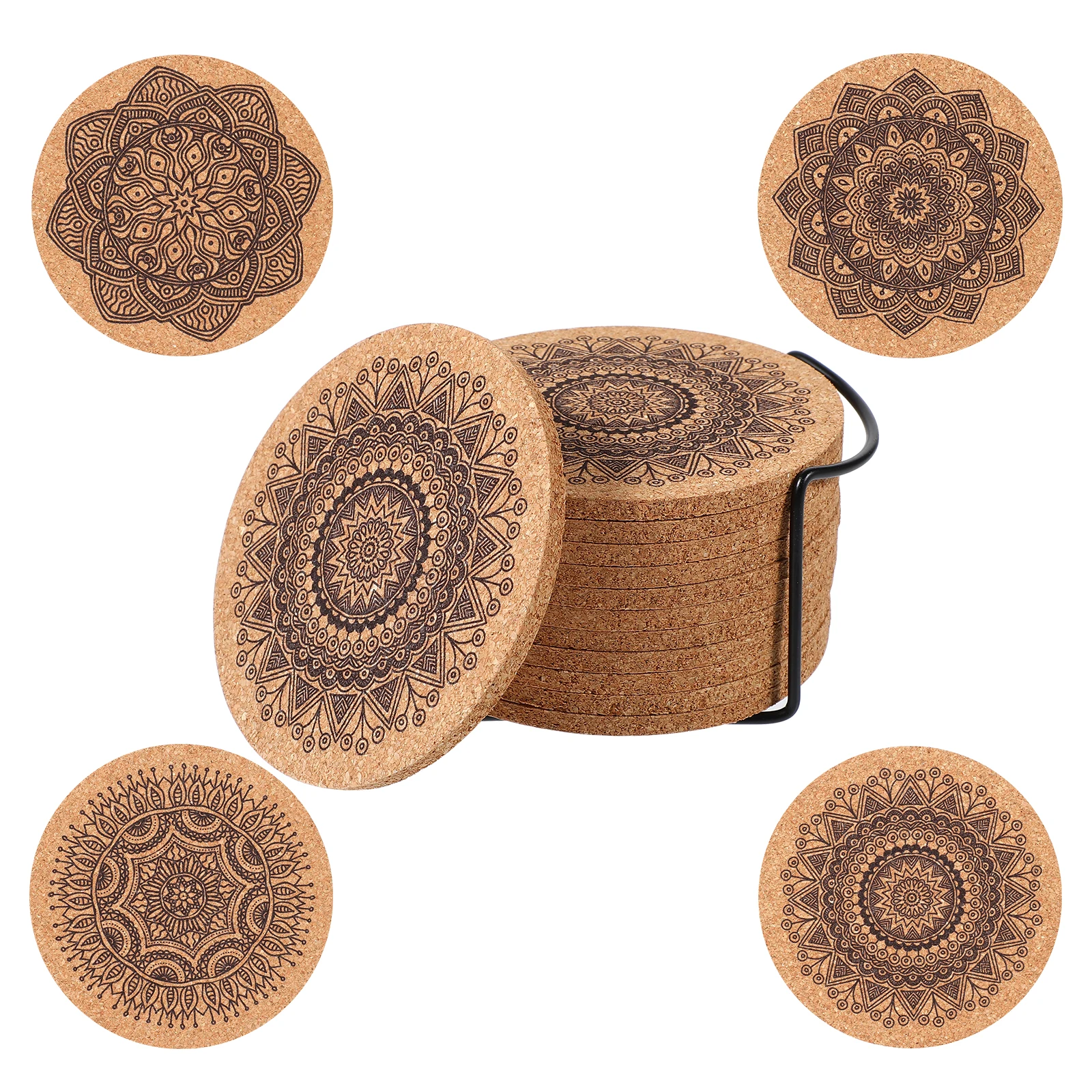 

12 Nordic ala Round Cork Coasters 10x0.5cm Absorbent Wooden Drink Mats Wooden Coasters With Holder for Home