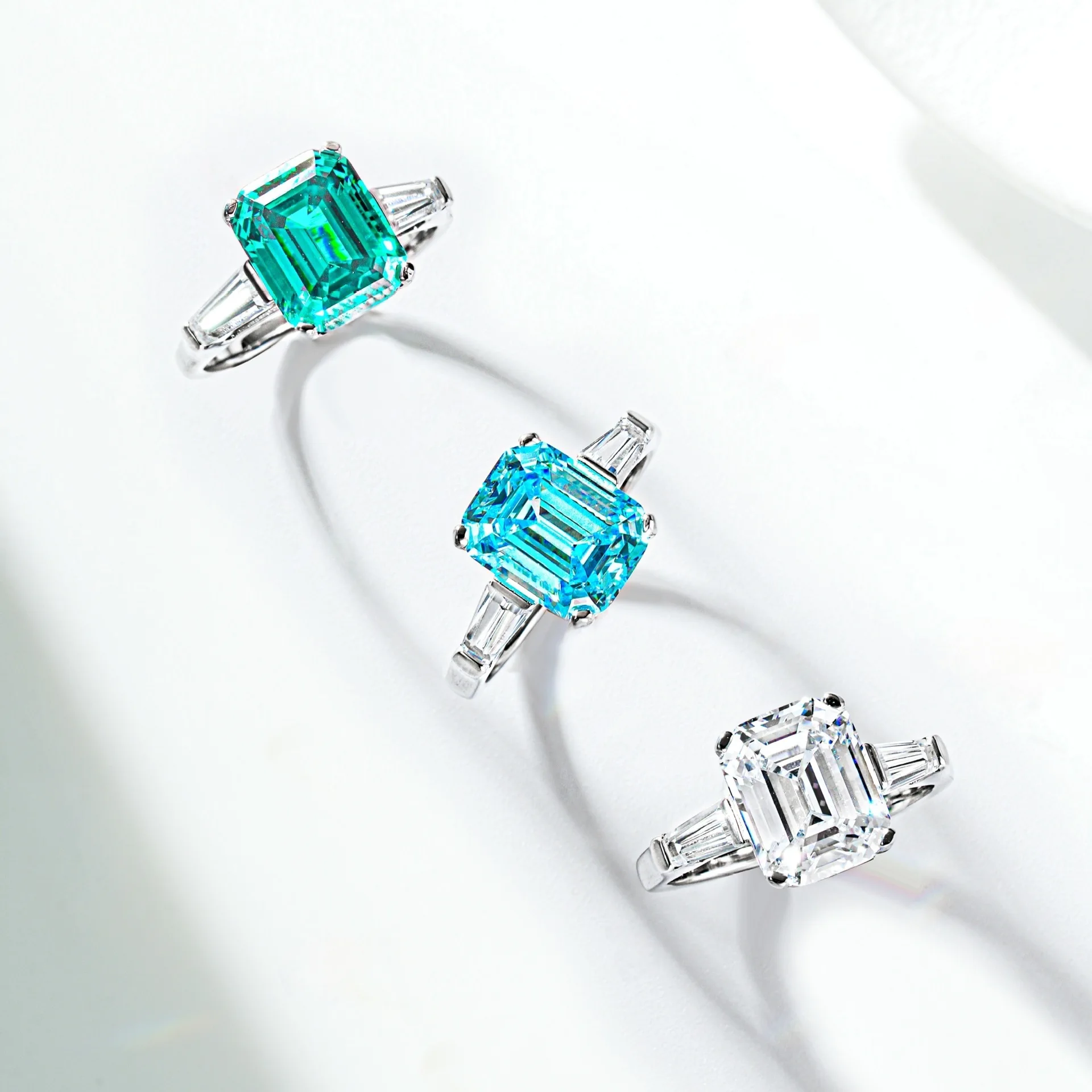 

S925 sterling silver ring female emerald cut aquamarine 5A zircon high carbon diamond ring niche design high sense