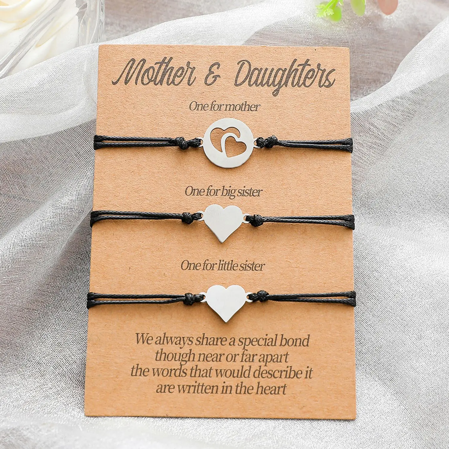 2023 New Mother and Daughter Card Bracelet Versatile Stainless Steel Hollow Double Heart Weaving Bracelet 3-piece Gift Wholesale