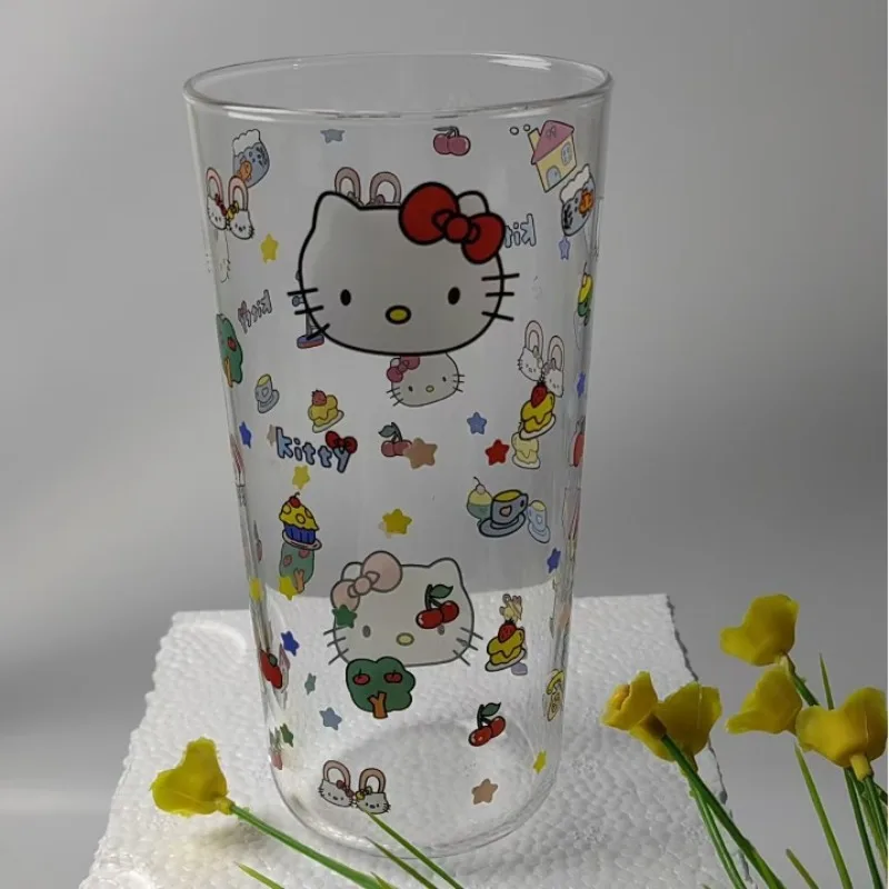 

Hello Kitty Full Screen Cat Single Layer Glass Cup Large Capacity High Temperature Resistant Breakfast Cup Women Accessories
