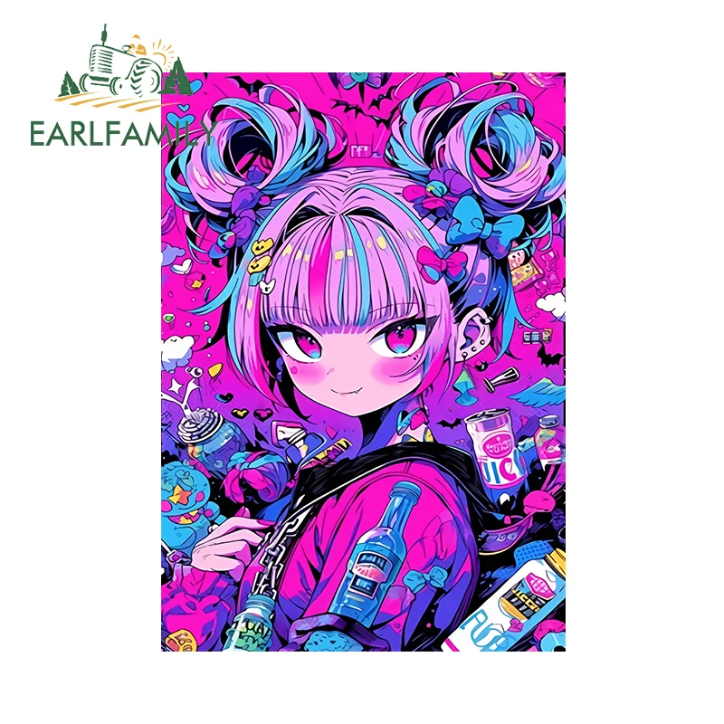 EARLFAMILY 13cm x 9.1cm Anime Neol Printing Girl Car Sticker Windows Custom Vinyl Auto Decal Personality Laptop Sunscreen Decor