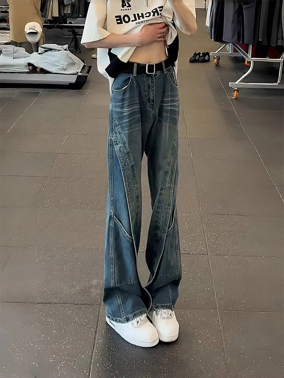 

Retro American Waed Distred Straight Leg Patchwork Men's Jeans Trendy Spring Autumn Casual Pants Cotton Polyester Blend