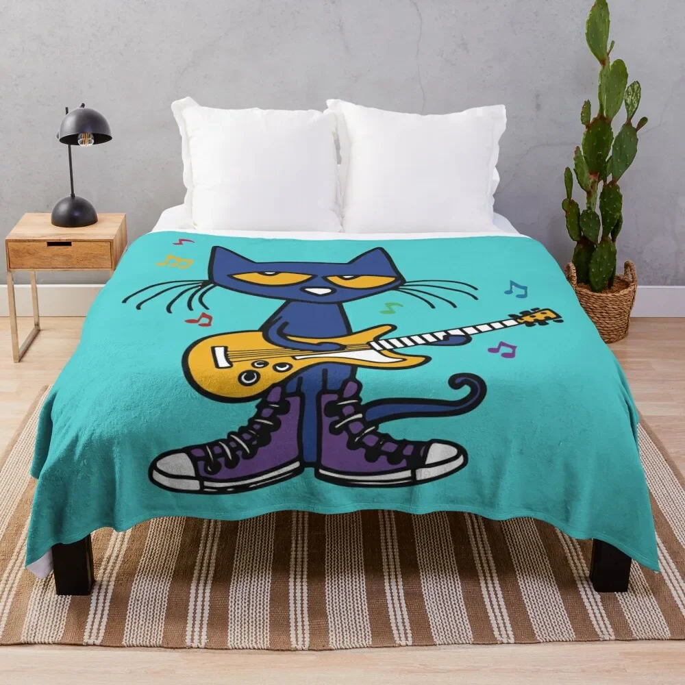 

Pete the cat playing guitar Throw Blanket Decorative Sofas for winter Single Blankets