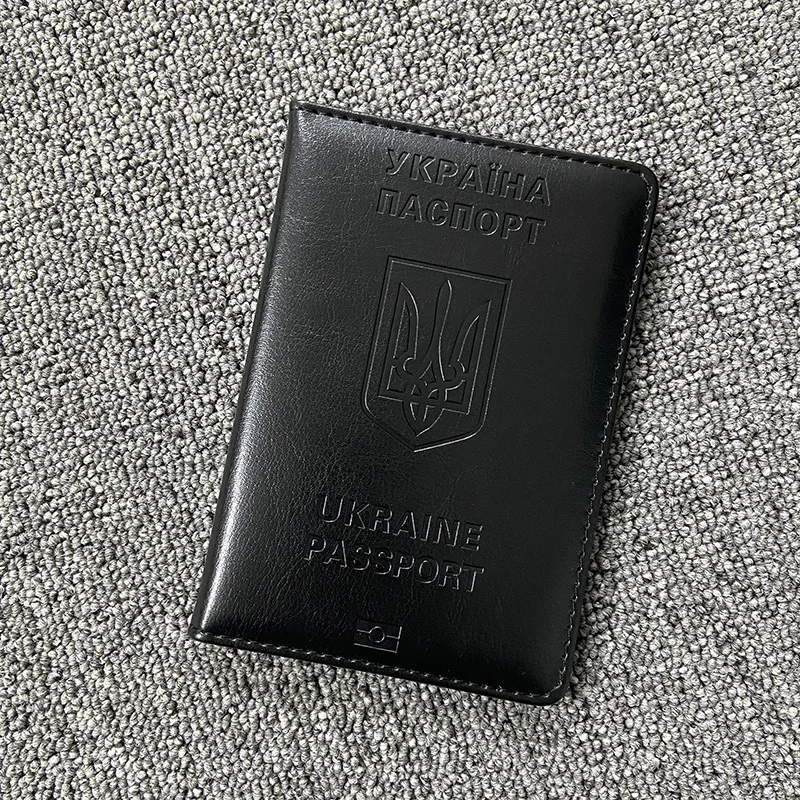 Ukrainian Passport Holder Men Black Pu Leather Cover on Passports Travel Wallet Case Passaporte Viagem