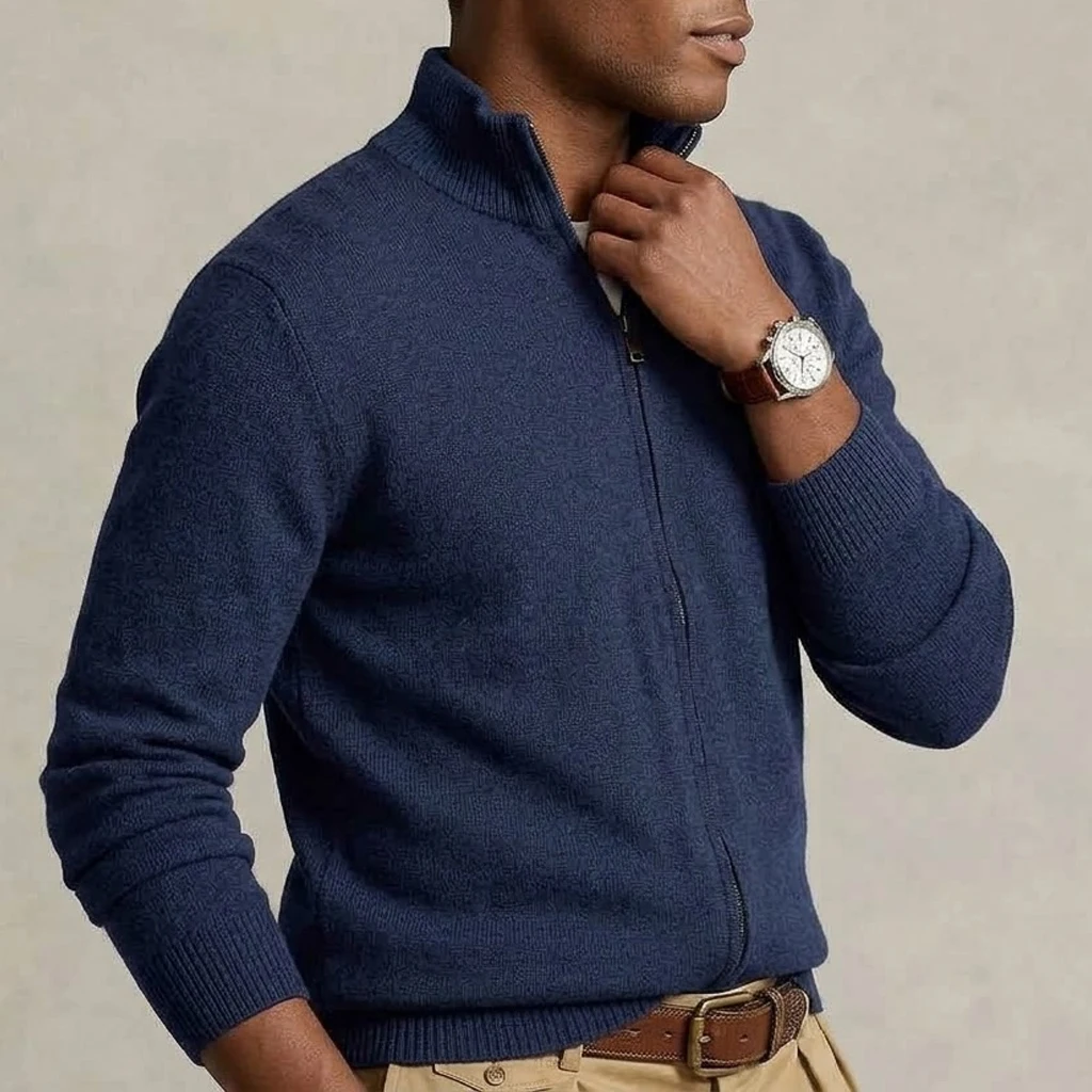 Herbst Herren Strick-Cardigan mit Reißverschluss, lässige Jacke mit Stehkragen, weiche Jacke, schmale Passform, thermische Winter-Oberbekleidung für Herren – Detail 11