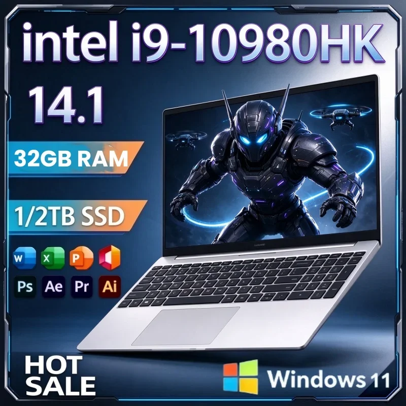 14.1 Inch Win11 Slim Portable Laptop Intel Core I9-10980HK 32GB RAM 2TB SSD Large Storage Notebook For Travel Entertainment