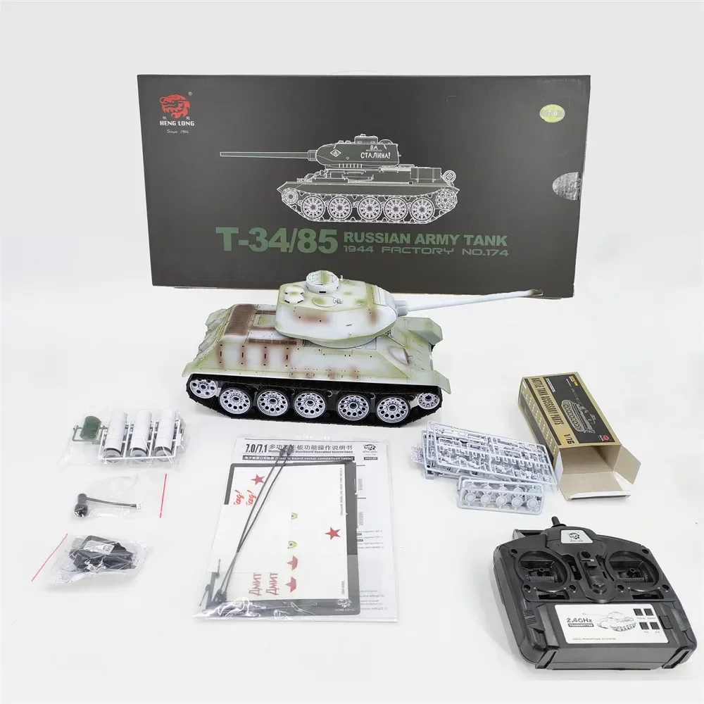 Rc Tank 1:16 Russian T34/85 Painted Snow Version Tank  Competitive Gun Turret Rotating Remote Control Simulation Model Toy