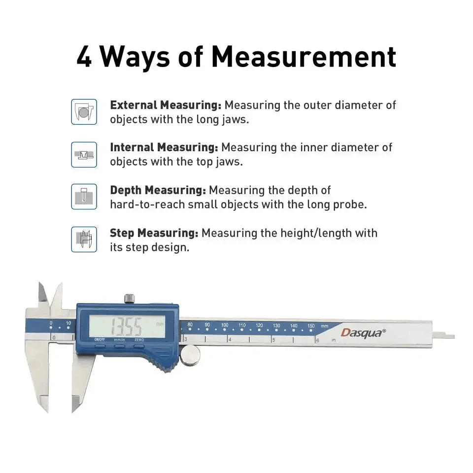 Dasqua 0-150mm 0-200mm 0-300mm Stainless Steel 6 inch Electronic Digital Caliper 150mm Vernier Caliper with Large LCD Screen