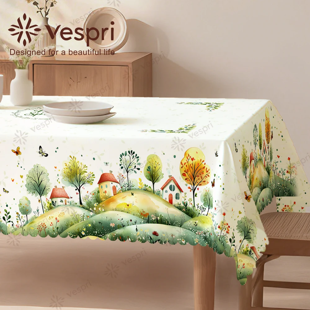 Cottage Tablecloth with Meadow, Chicks, Dragonfly, Cottage for Indoor/Outdoor Camping decor, Rectangular/Round/Oval