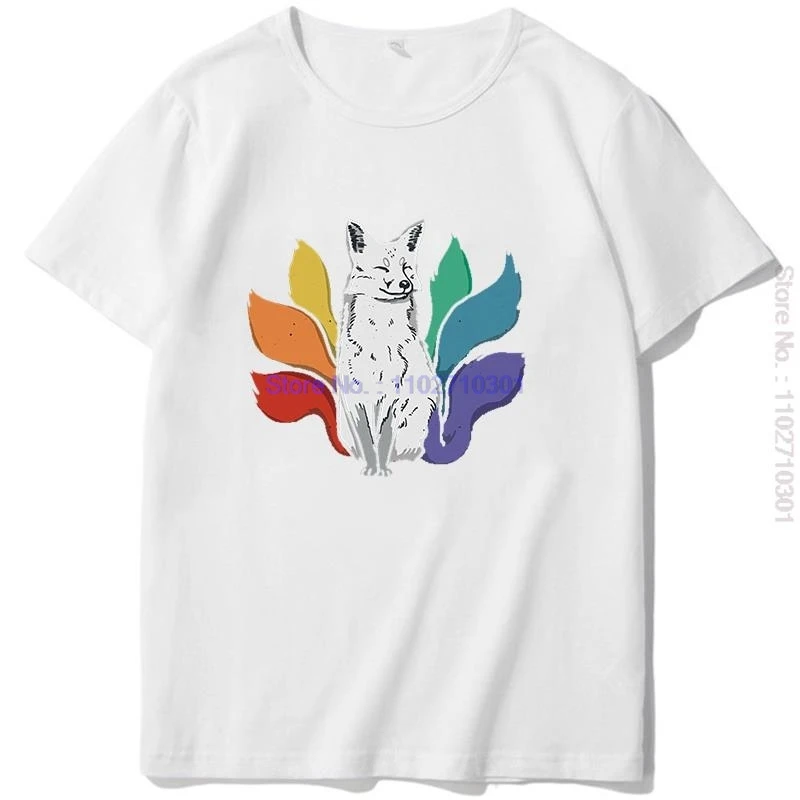 Men's LGBTQ Six Tailed Fox Pride Graphic T-Shirt Colorful Summer Cotton Short Sleeve Fashion Print Tee