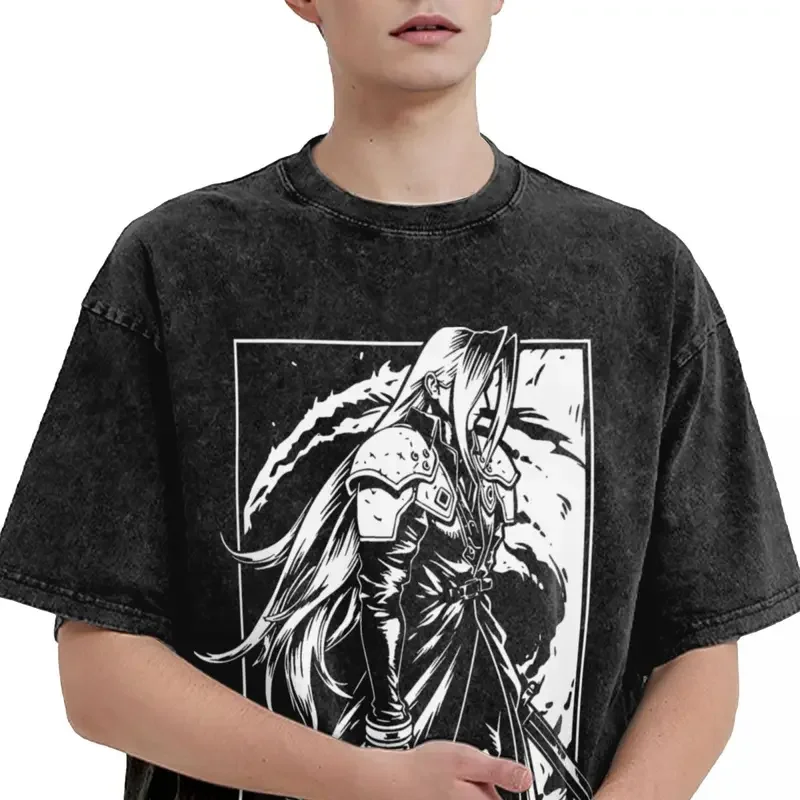 Game Final Fantasy Sephiroth Washed T Shirt Streetwear Hip Hop Vintage T-Shirt gaming Tees Tops Men Women Short Sleeve Harajuku