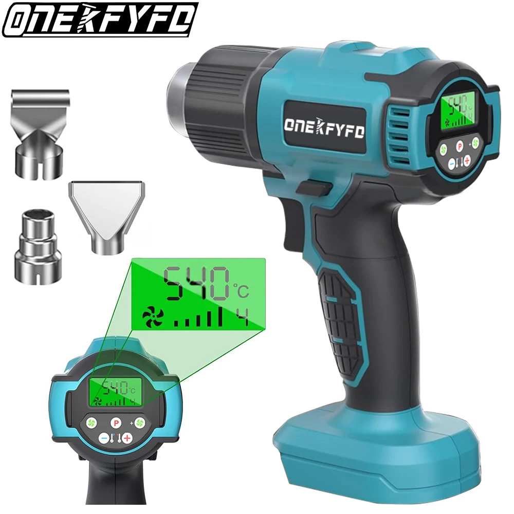 

540℃ Electric Heat Gun 3 Nozzles LED Display Cordless Rechargeable Home Industrial Tools For makita 18V Battery