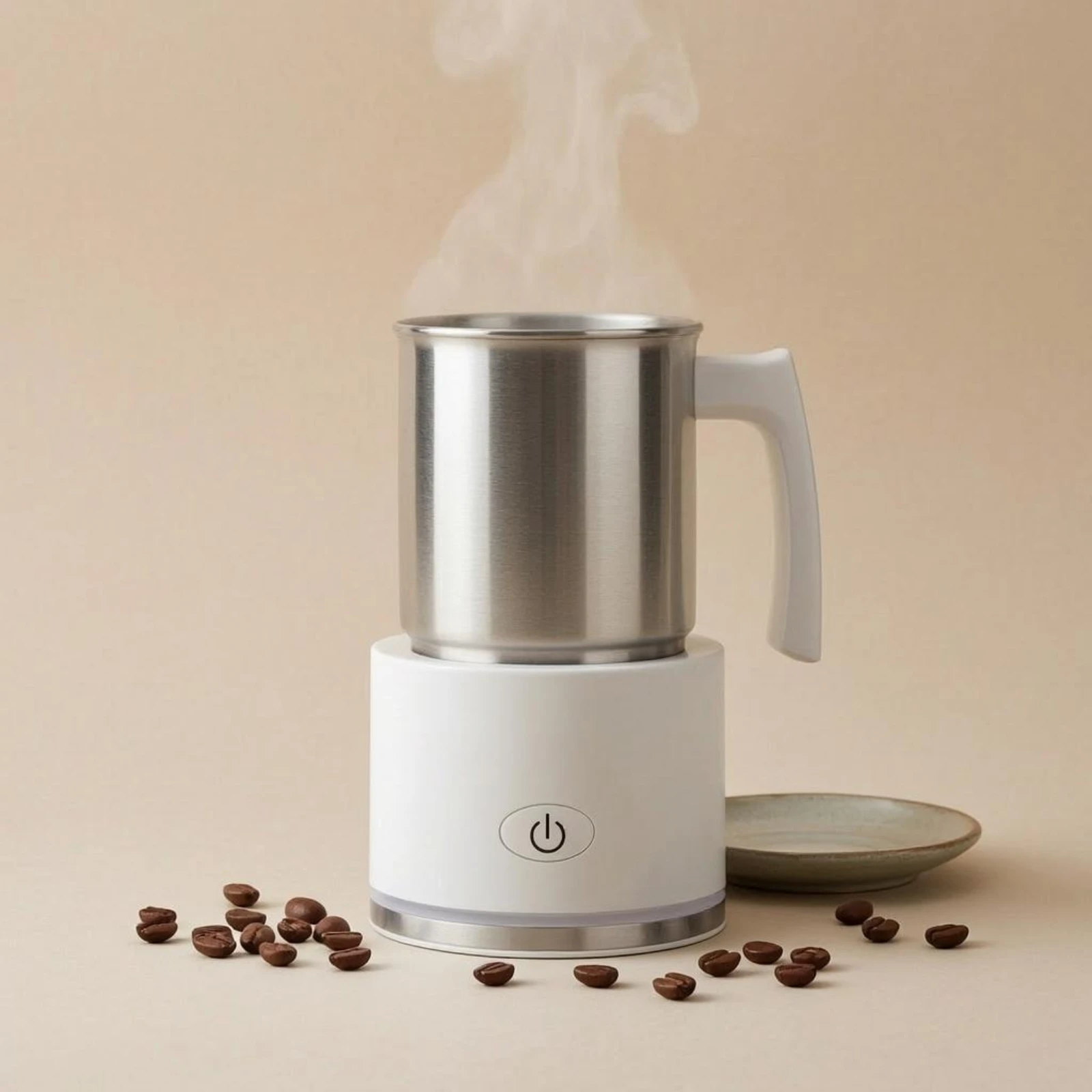Electric Milk Frother Stainless Steel Automatic Milk Frother Kitchen Appliance Compact Power Button view 5