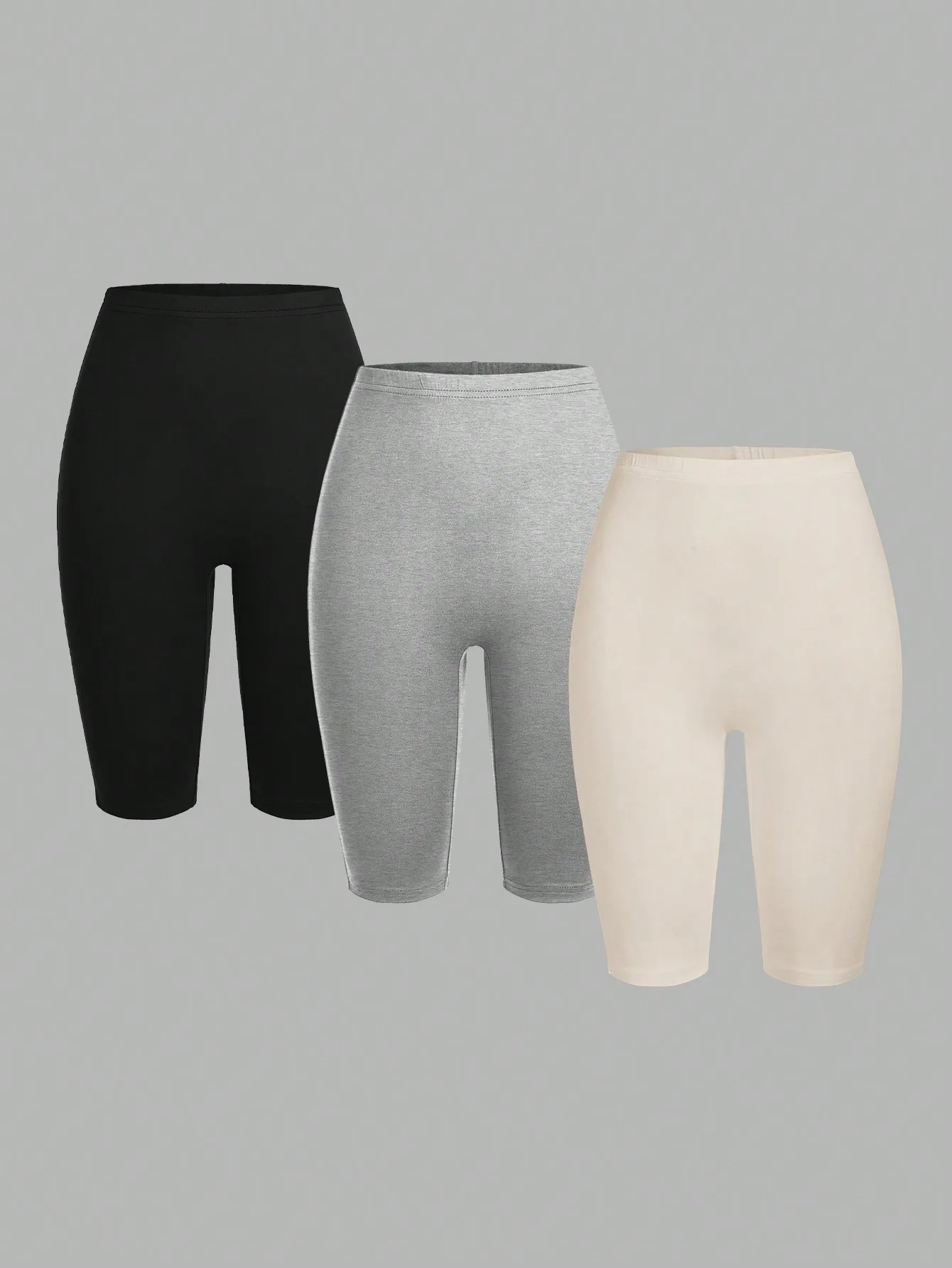 

3 Pack Women Multi Color High Waist Solid Biker Shorts Soft Stretch Knee Length Cycling Leggings For Sports Workout Daily Casual