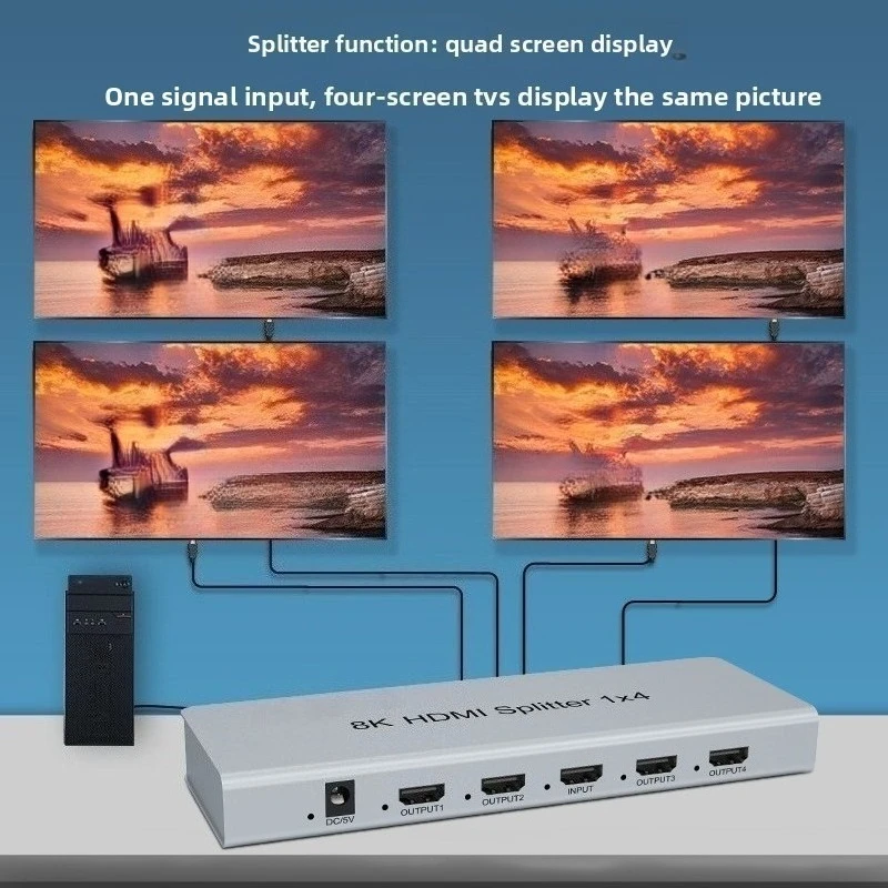 8K@60Hz HD Splitter 1x2 1x4 Ultra HD 4K@120Hz HDTV 2.1 Video Distributor Splitter 1 in 4 out Duplicate Screen CEC HDCP2.3 HDR