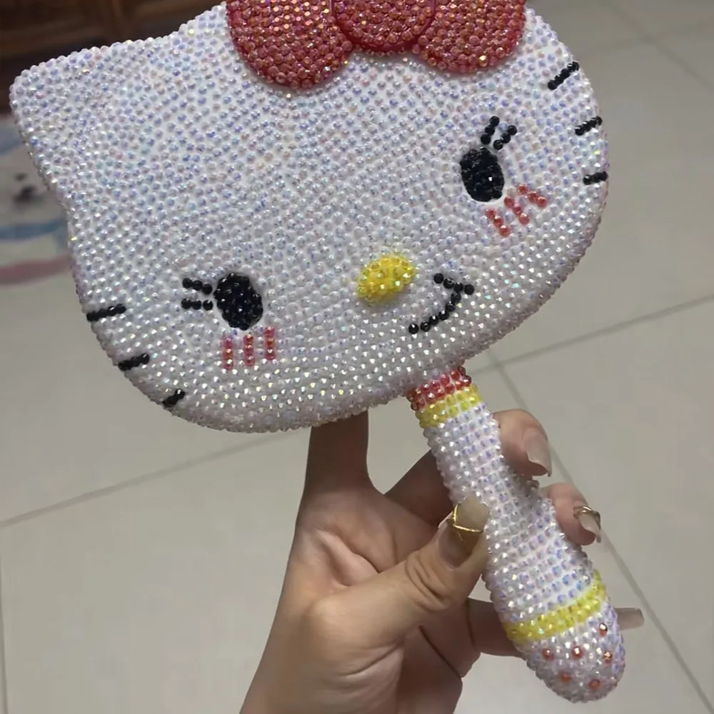 

Kawaii Vanity Mirror Cartoon Shiny Rhinestones Cute Beauty Handheld Mirror Diamond Pink Flip Lovely Birthday Gifts