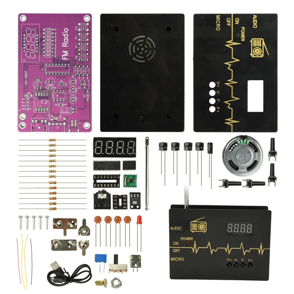DC RDA5807M FM Radio DIY Soldering Kit 87-108MHz 0.5W 8Ω Speaker Dual Power MicroUSB 5V/AAA 3V for Science Electronic Practice
