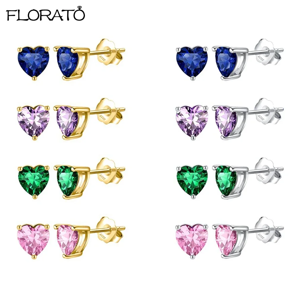 Trendy Multicolor Heart Earrings 925 Sterling Silver Needle Fashion Stud Earrings for Women Cartilage Puncture Jewelry 2023