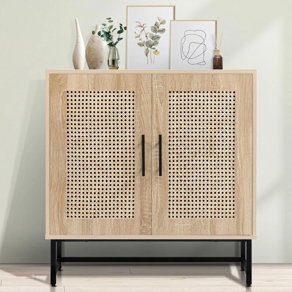 

Storage Cabinet with Handmade Natural Rattan Doors, Rattan Cabinet Sideboard Buffet Cabinet, Accent Cabinet for Living Room