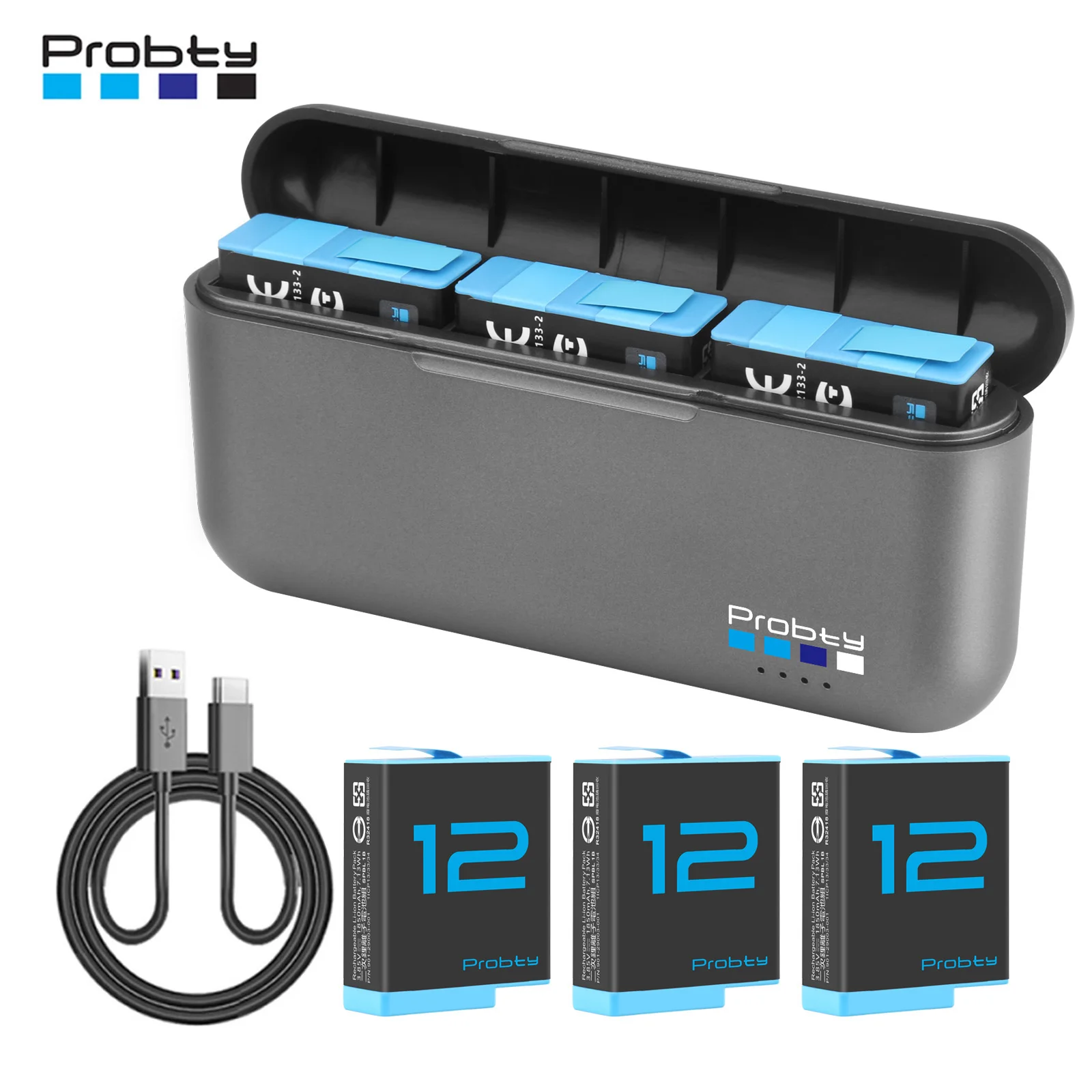 Probty Bateria do GoPro Hero 12 11 10 9 1850 mAh Bateria 3-drożna Szybka ładowarka do GoPro 12 10 Akcesoria