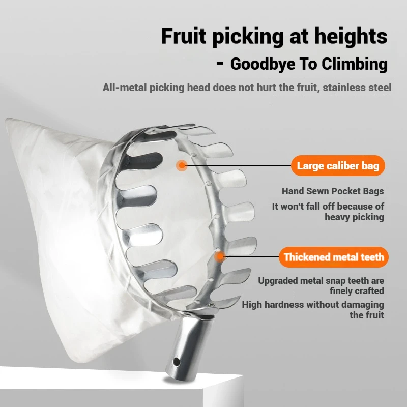 Fruit Picker Tool,Durable Orchard Gardening Harvester,High Branch Picker,Stainless Steel-Pole Not Included