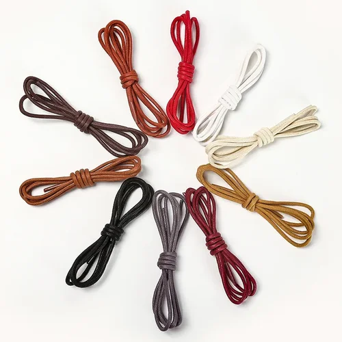 Imagen 2 del producto Cordones de cuero encerados para zapatos, cordones de algodón, impermeables, redondos, 1 par
