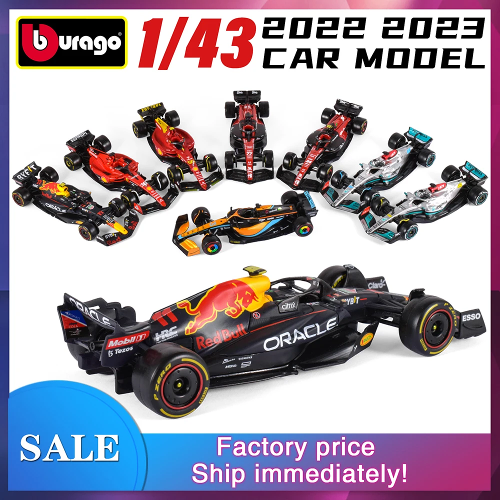 Модель автомобиля Bburago 1/43, 2022, 2023, Ferrari F1-75 55 Sainz Redbull Racing, Mercedes Alfa Romeo McLaren, миниатюрные игрушечные автомобили