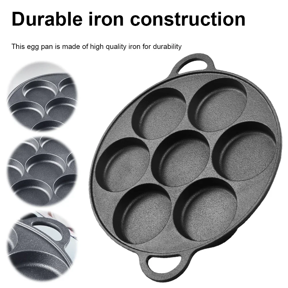 7 Hole Skillet Omelet Pan Cast Iron Non-Stick Egg Pie Frying Takoyaki Pan Omelet Pancake Breakfast Maker for Gas Stove Induction