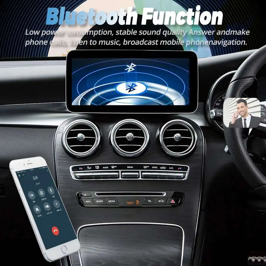 شاشة Carplay للسيارة 12.3 بوصة لسيارة Mercedes Benz C W205 GLC X253 2015-2018 نظام تحديد المواقع التلقائي نافي واي فاي وحدة رأس راديو الوسائط المتعددة أندرويد 13