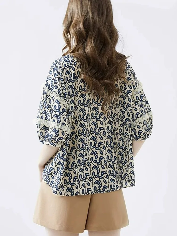 قميص شيفون نسائي صيفي 2025 فضفاض ومطبوع بأكمام قصيرة، عصري ومتعدد الاستخدامات بتصميم كوري أنيق للعمل