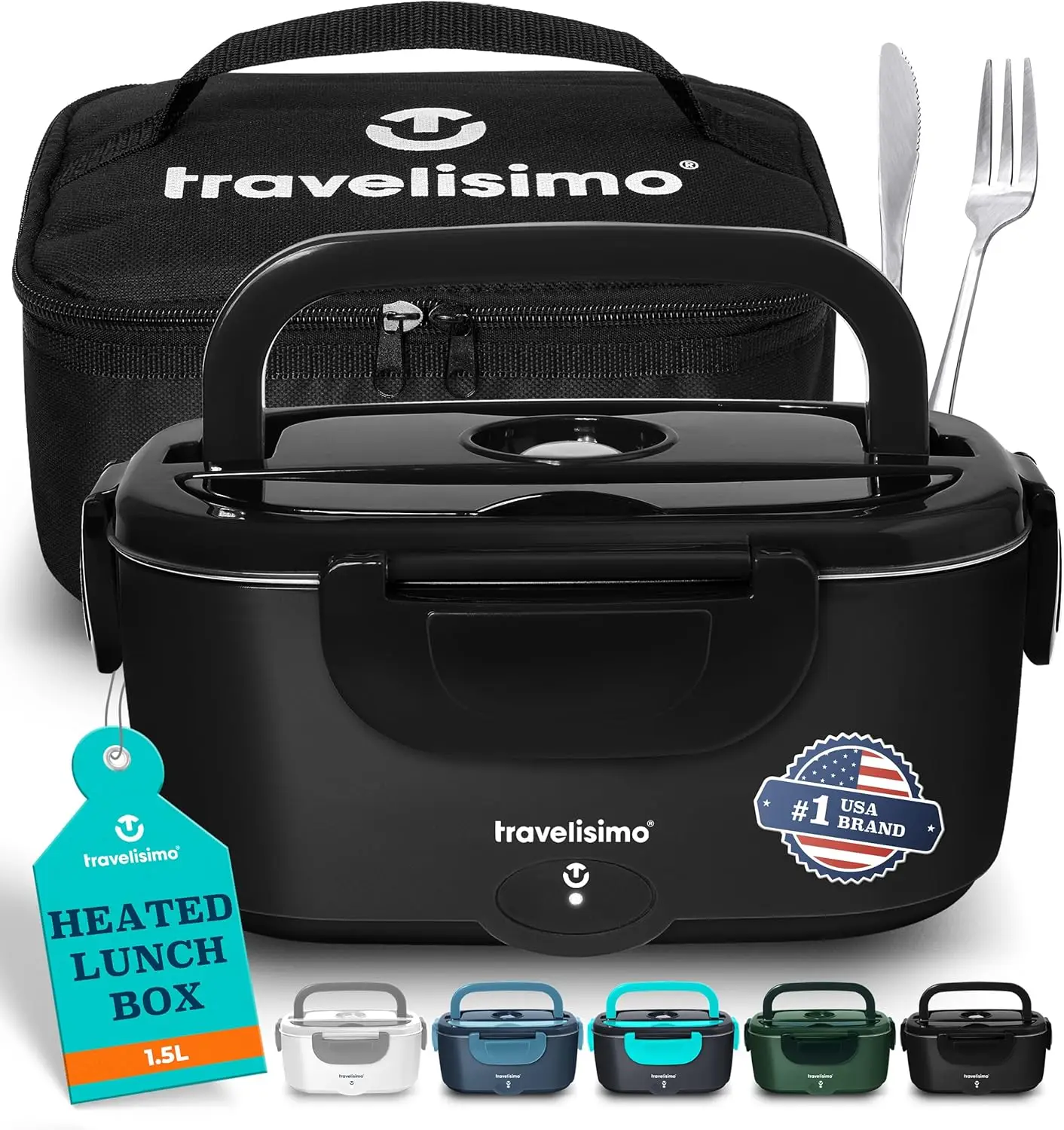 

80W Portable Electric Lunch Box, 1.5L Stainless Steel Food Warmer for Travel & Work, 12/24/110V