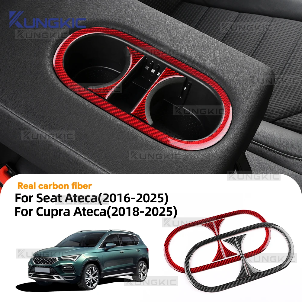 

Real Soft Carbon Fiber For SEAT Ateca 5F 2016 2017 2018-2025 Cupra Ateca 5F 2018-2025 Car Rear Drain Cup Holder Panel Sticker