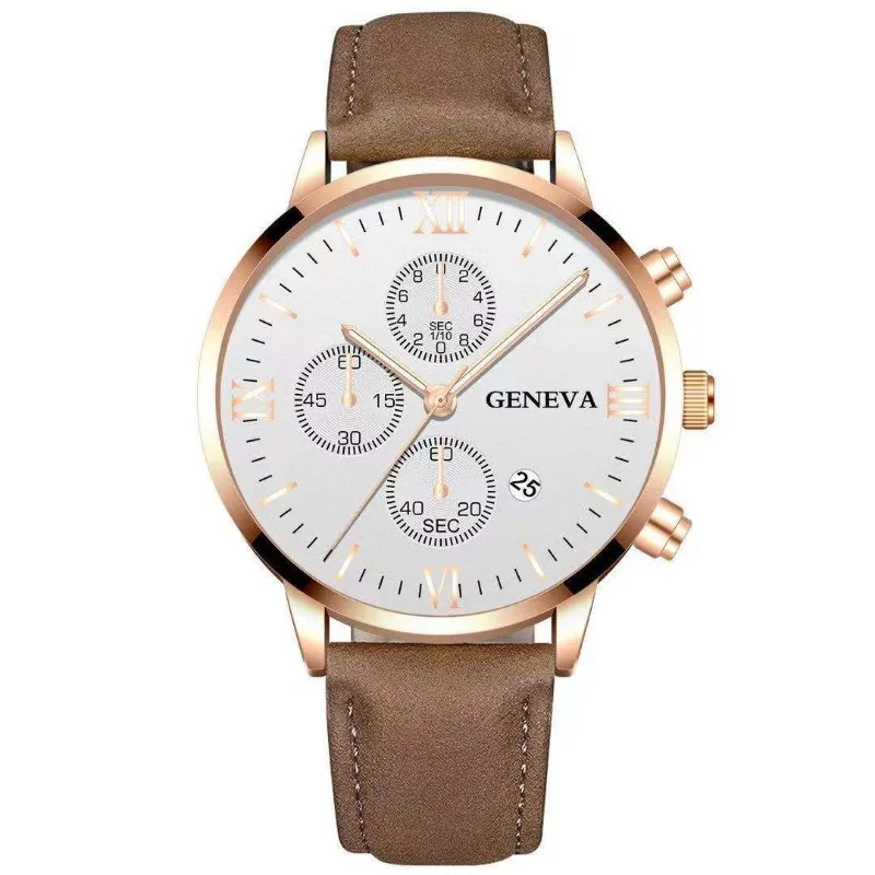 New Geneva Leisure Business Men Watch Fashion Three Eyes Male Quartz Wristatches Leather Strap Gentleman Watches Reloj Hombre