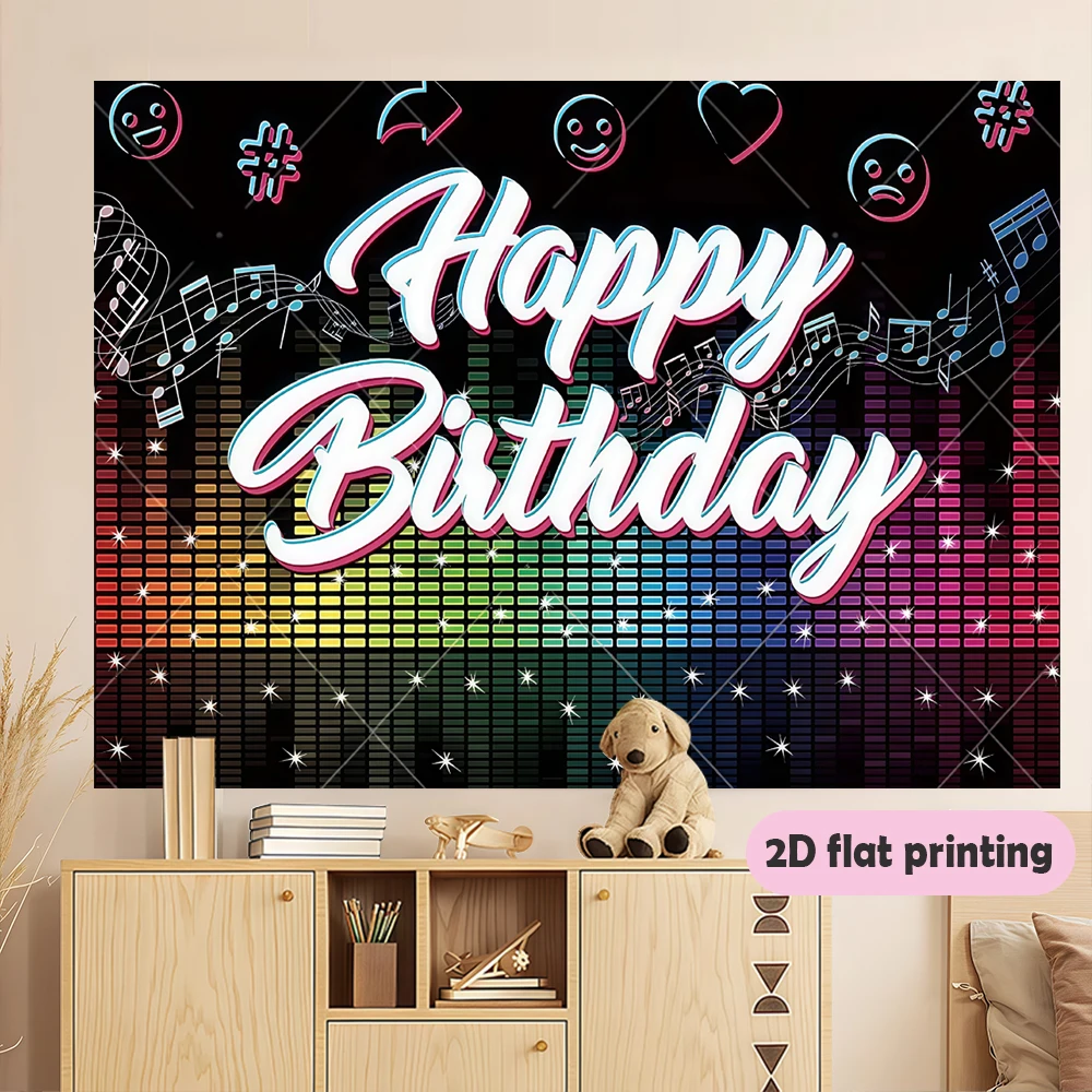 لافتة موسيقى النيون: "عيد ميلاد سعيد"، معادل، ملاحظات موسيقية، إيموجيس، نجوم. أي موسم، المدخلات.