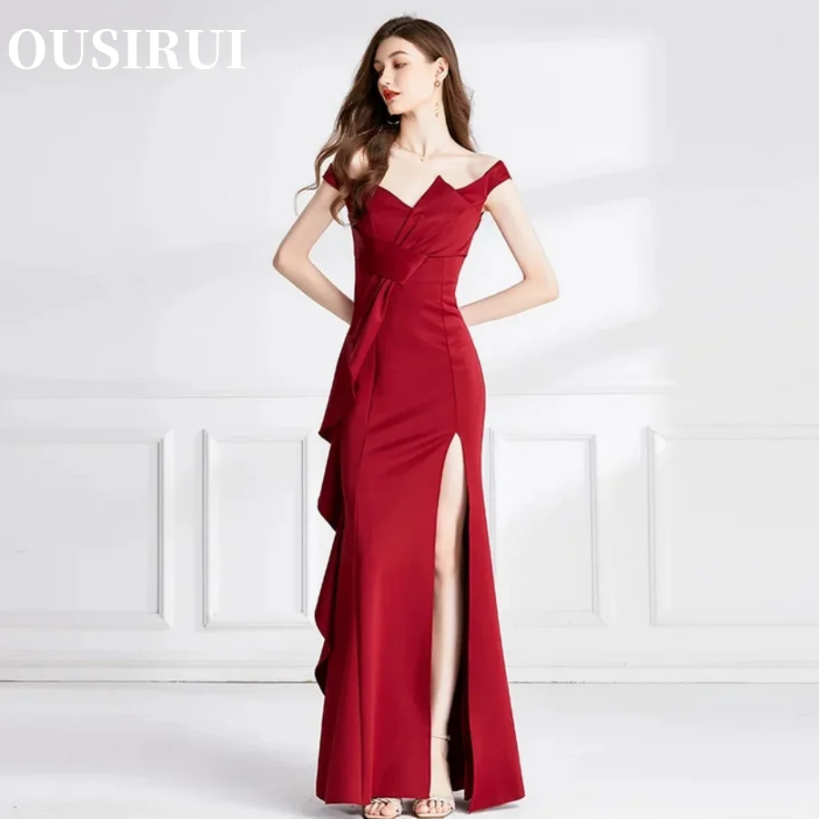 Style Celebrity Gao Ding Fishtail Dress Bridal Toast Dress Red Evening Dress for Women Spring/Summer New Small and Popular