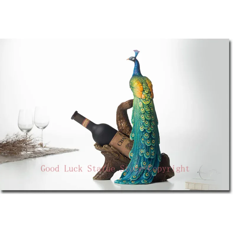 TOP GOOD # home office best Decoration 3D bird peafowl Peacock red Wine rack brass statue