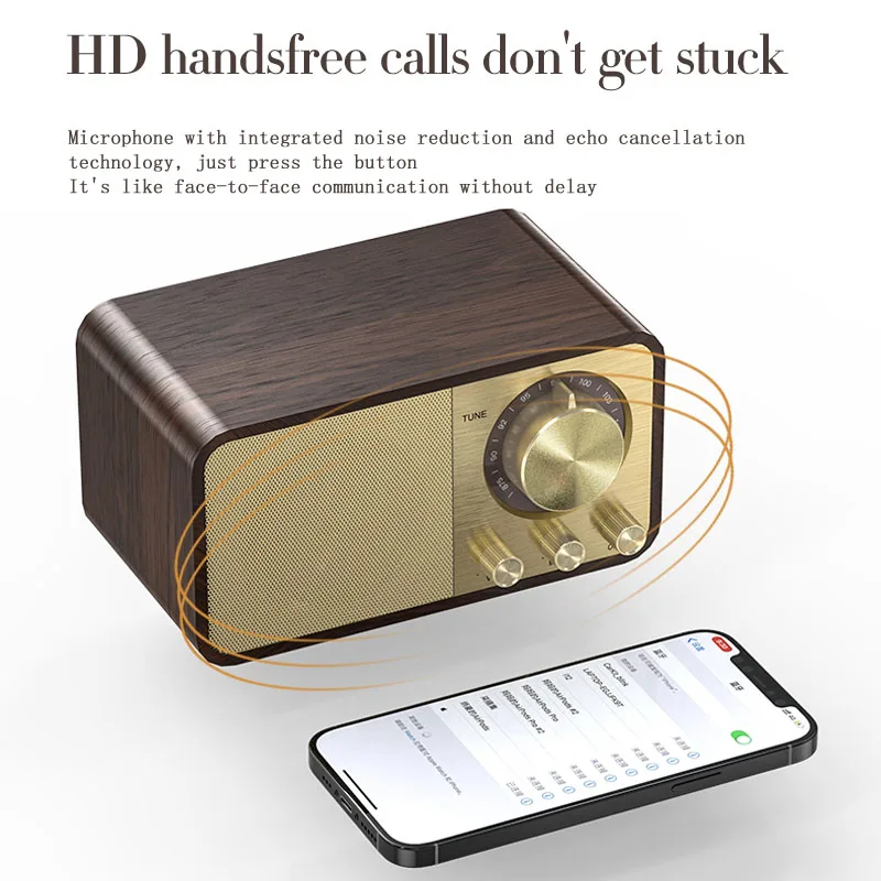 راديو FM لاسلكي محمول ، خشب الجوز العتيق ، مكبر صوت بلوتوث ، مكبرات صوت ، جهاز استقبال لاسلكي ، بطاقة TF ، USB ، جهير ثقيل ، ريترو