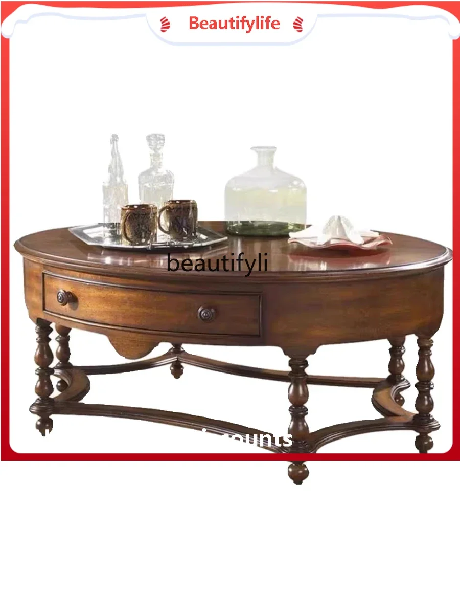 

K185 K185 Modern American Retro Solid Wood Tea Table Oval Coffee Table French Tea Table Antique