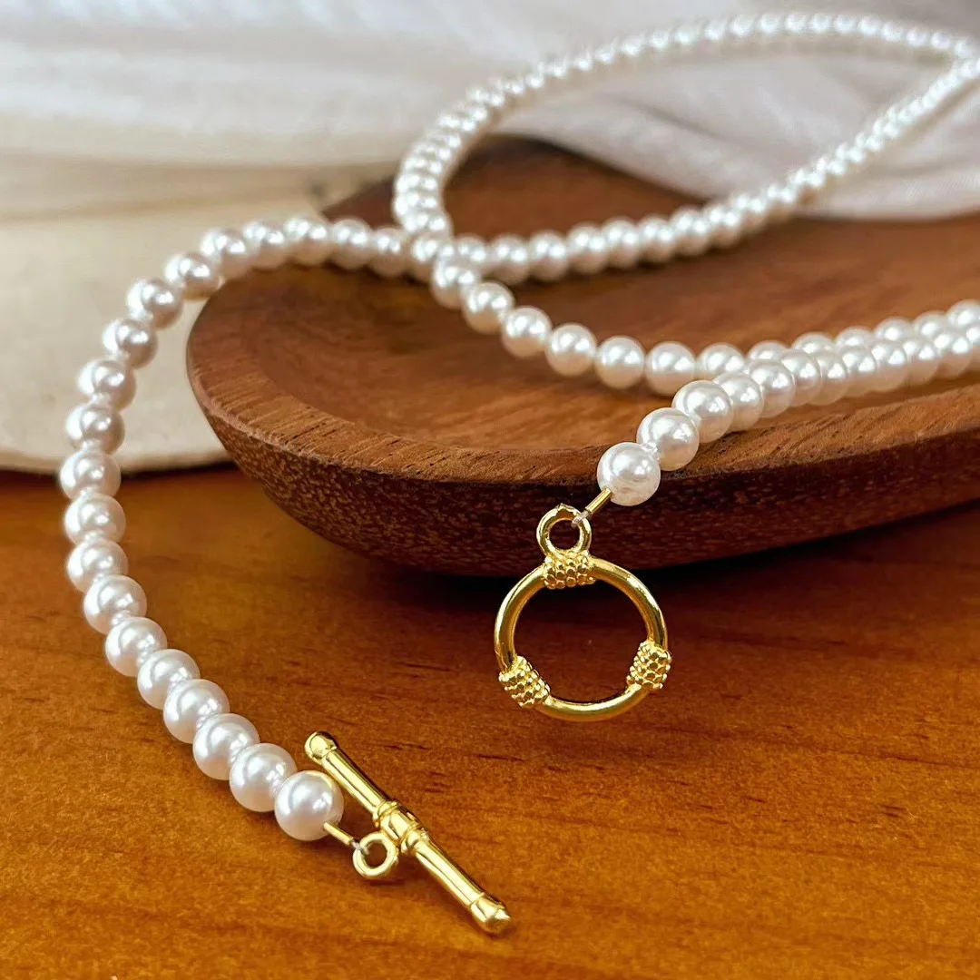 

New retro Shijia cold white atmosphere 4mm shell pearl necklace sweater chain long chain baby beads