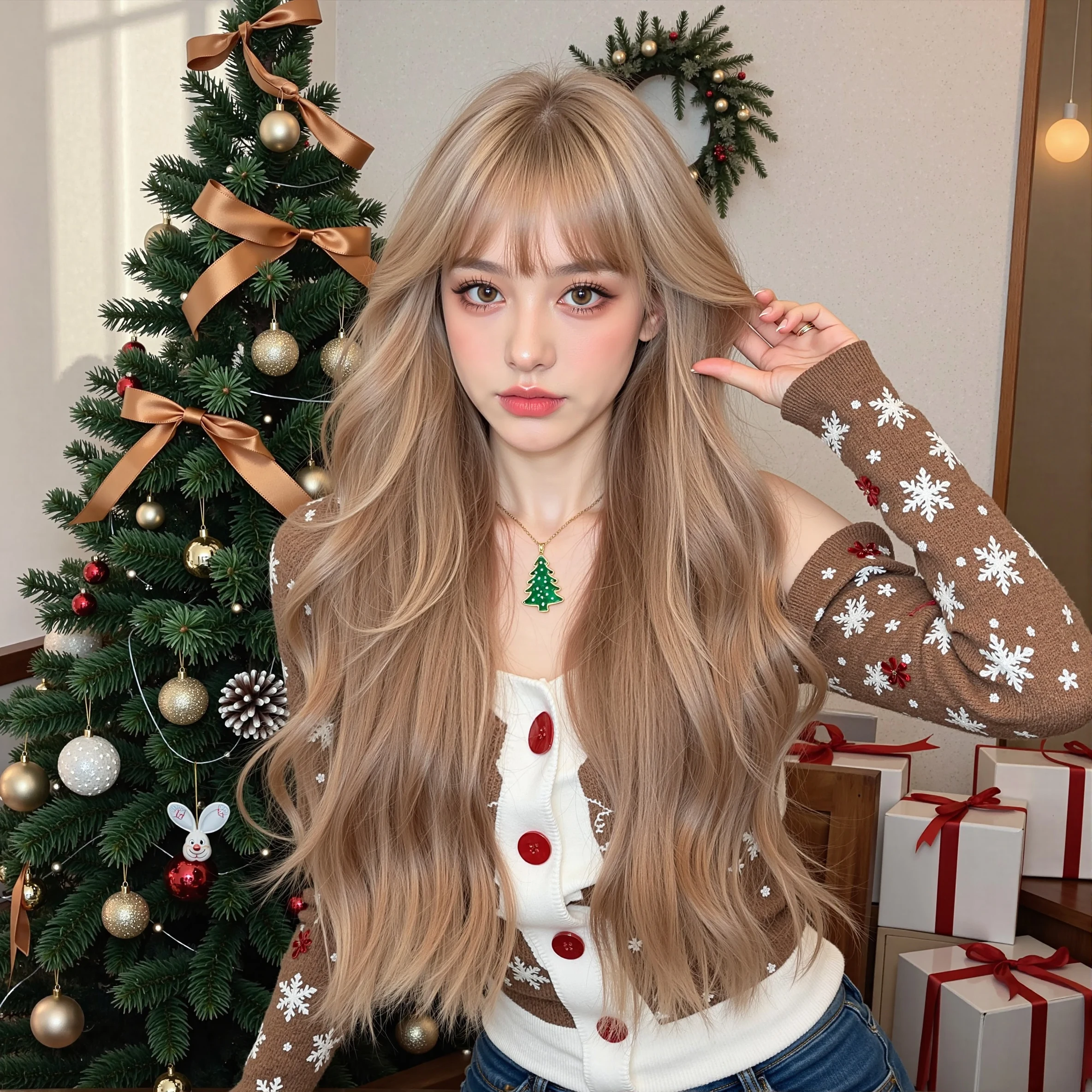 

Рождественские коричневые блондинки синтетические волнистые парики с челкой супер длинный парик с объемной волной для женщин косплей натуральный повседневный термостойкий