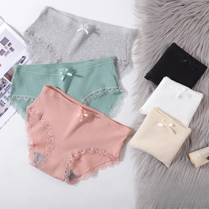Women's Underwear Pure Cotton Thread Style Female Student Full Cotton Triangle Pants Women's Mid Waist Underwear Panties