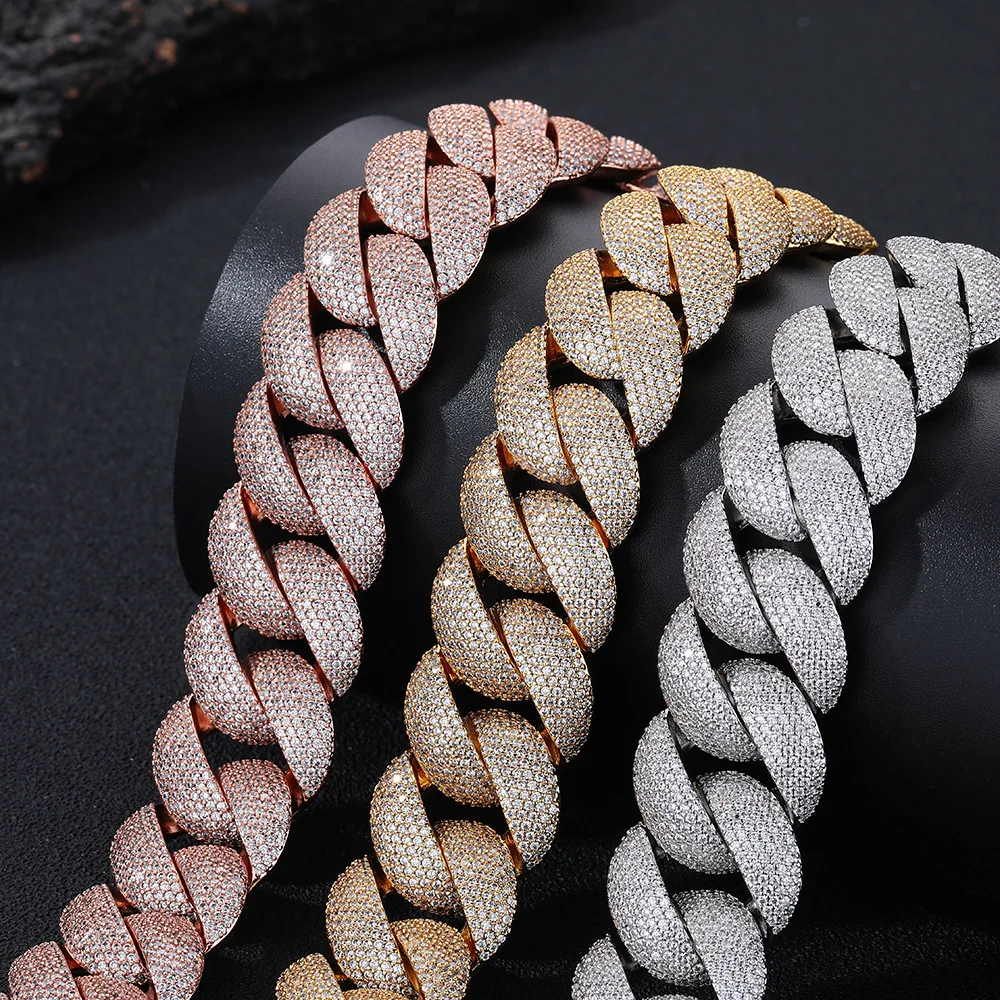 Luxury Jewelry 22mm Diamond Chain Men Iced Out Bling CZ Silver/Gold Plated Rapper Hip Hop Thick Cuban Link Necklace Gift for Boy
