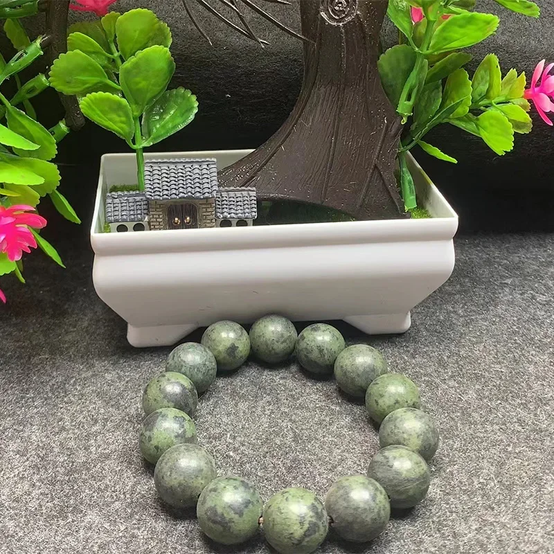 Natural Tibetan Jade  Stone Round Bead Bracelett Jewelry Lucky Exorcise Evil Spirits Safety Charms Jade Fine Jewelry