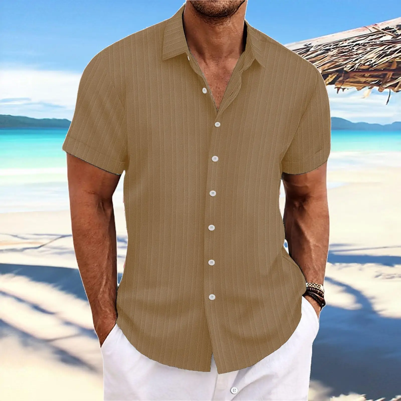 2023 NEW Streak Mens Linen Shirts Short-Sleeved Turn-down Collar Casual Tops Spring Summer Fashion Shirt Men Clothing