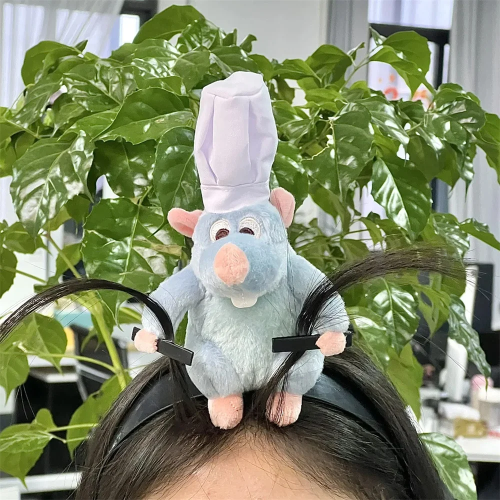 クリエイティブで面白いラタトゥイユ漫画「ヘッドバンドキュート」ぬいぐるみマウス人形つば広ヘアクリップヘアアクセサリー帽子女児