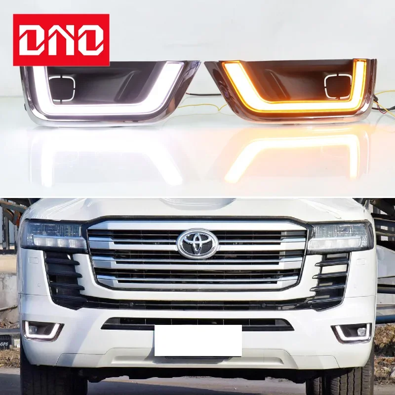 

Car LED DRL 12V Daylight For Toyota Land Cruiser LC300 2022 2023 Yellow Turn Signal Daytime Running Light Auto Foglamp