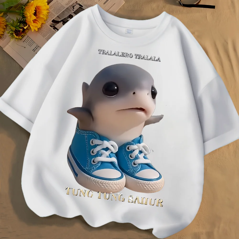 

Été À Manches Courtes En Pur Coton Pour Hommes Et Femmes, Col Rond, Mignon Petit Requin, Mode De La Marque Shanhaijing Tide