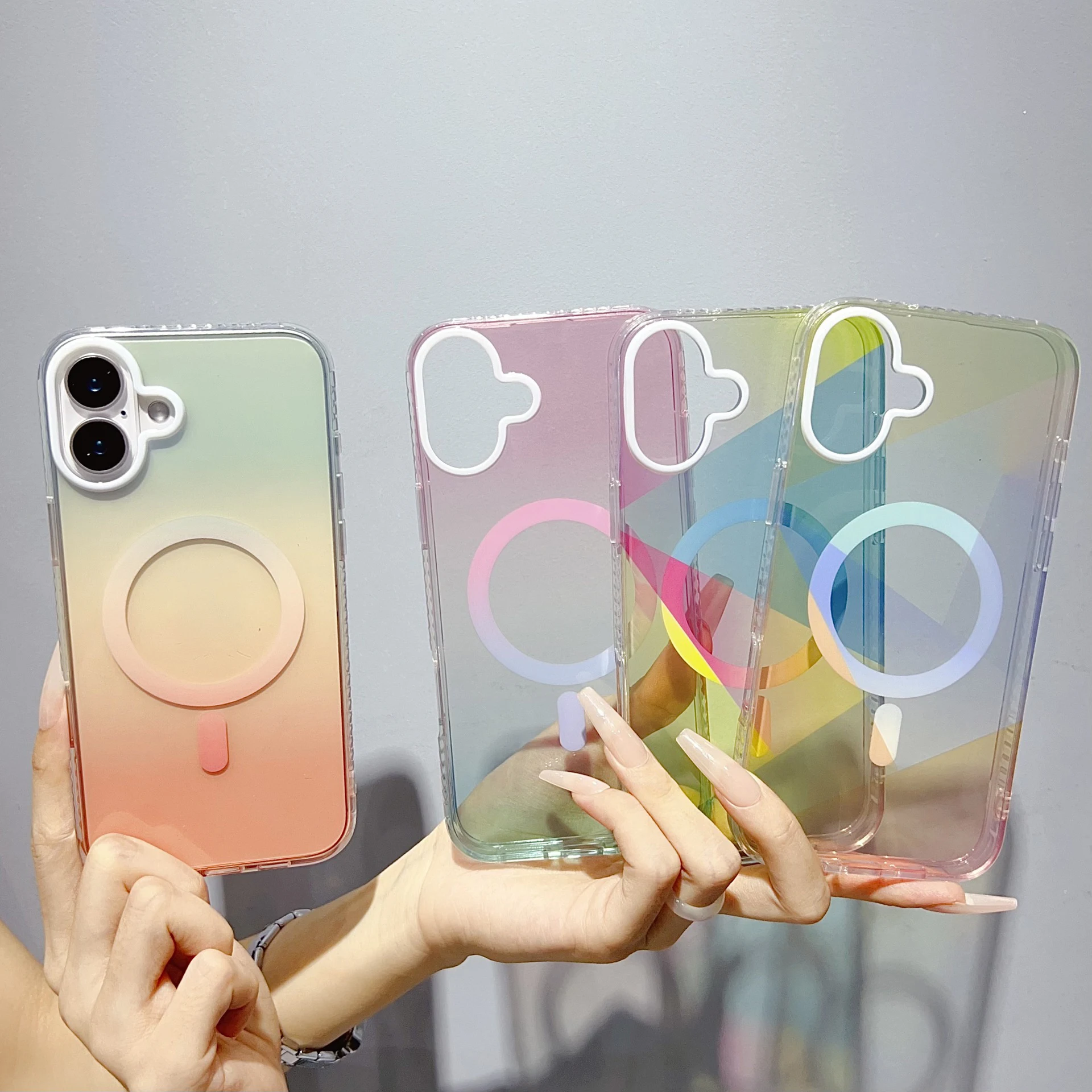 For Apple 16promax Magnetic Phone Case Iphone 15 14 13 Dazzle Color Gradient Fashion Simple Translucent All-Inclusive Slam Case