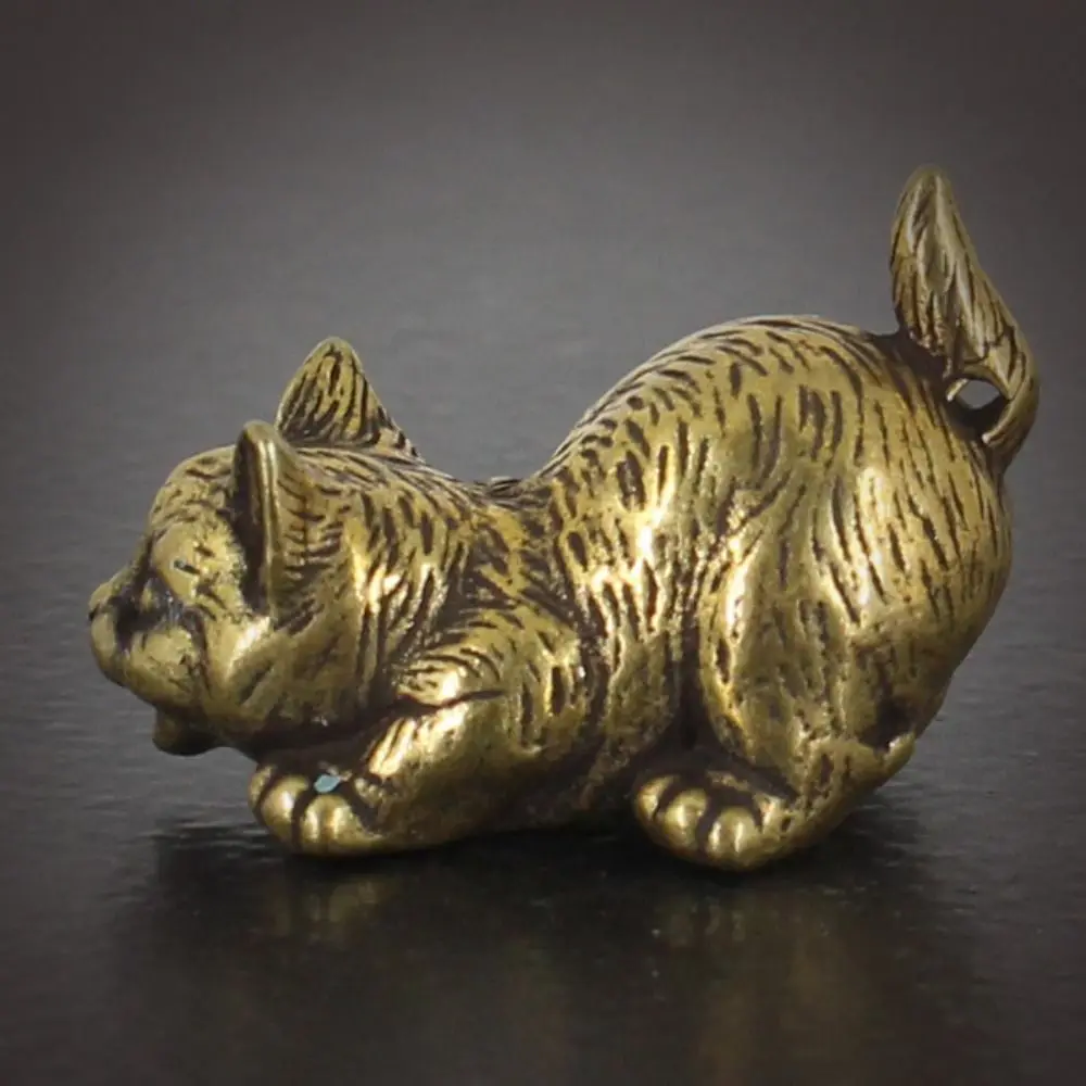 Crafts Brass Small Cat Metal Statue Cute Creative Tea Pet Exquisite Retro Animal Figurines Bedroom